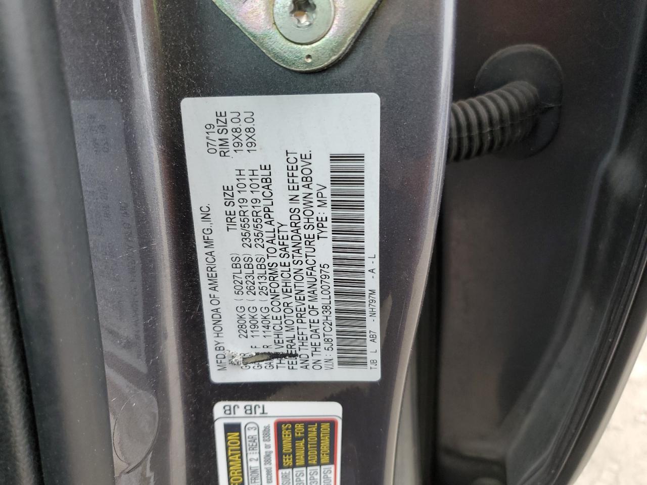 2020 Acura Rdx VIN: 5J8TC2H38LL007975 Lot: 87100845