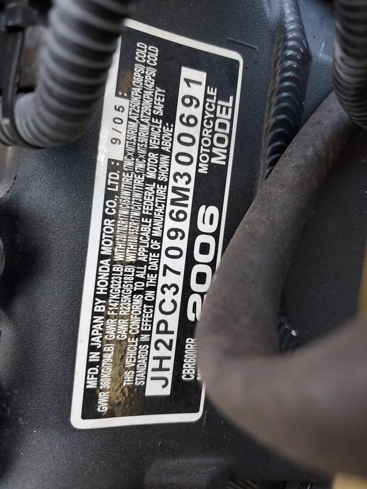 2006 Honda Cbr600 Rr VIN: JH2PC37096M300691 Lot: 90235075