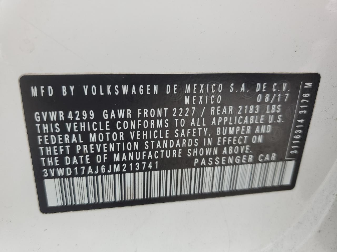 2018 Volkswagen Jetta Sport VIN: 3VWD17AJ6JM213741 Lot: 82296495