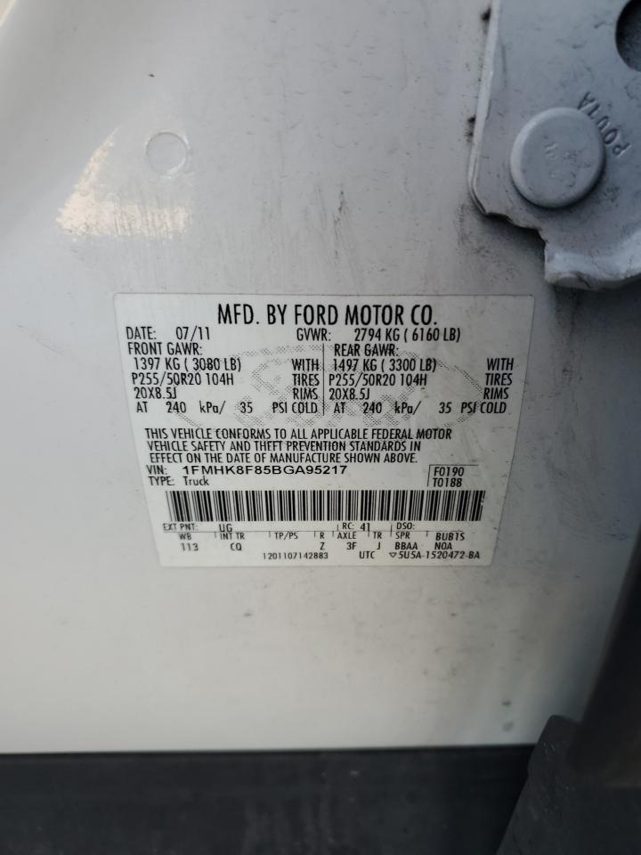 2011 Ford Explorer Limited VIN: 1FMHK8F85BGA95217 Lot: 82450465