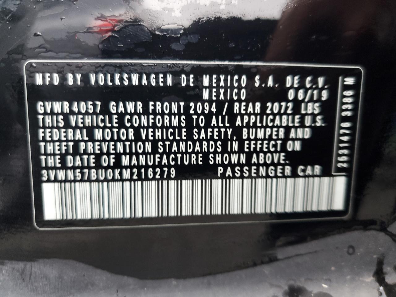 2019 Volkswagen Jetta S VIN: 3VWN57BU0KM216279 Lot: 82135245