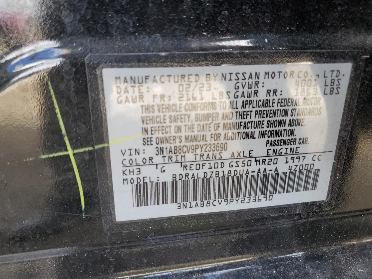 2023 Nissan Sentra Sv VIN: 3N1AB8CV9PY233690 Lot: 85534775