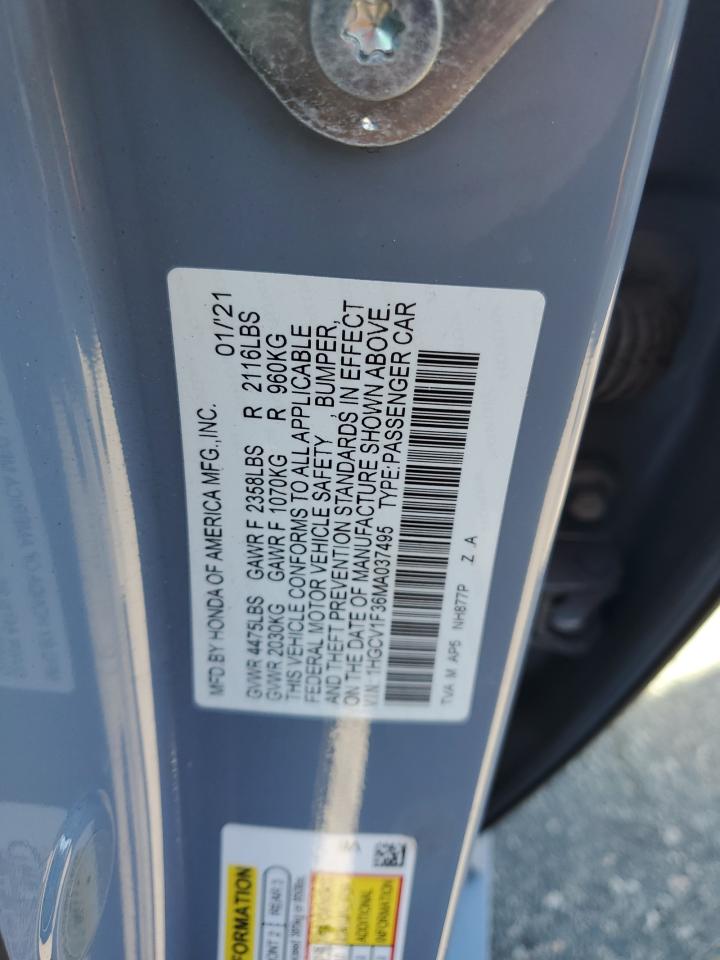 2021 Honda Accord Sport VIN: 1HGCV1F36MA037495 Lot: 86088995