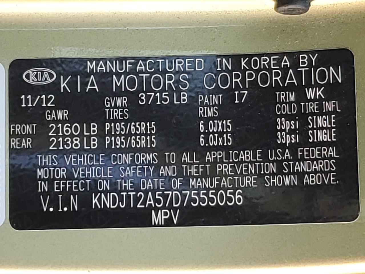 2013 Kia Soul VIN: KNDJT2A57D7555056 Lot: 82195945