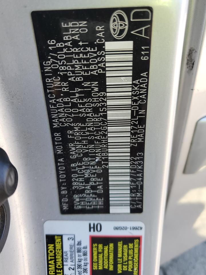 2016 Toyota Corolla L VIN: 2T1BURHE2GC715329 Lot: 84998225