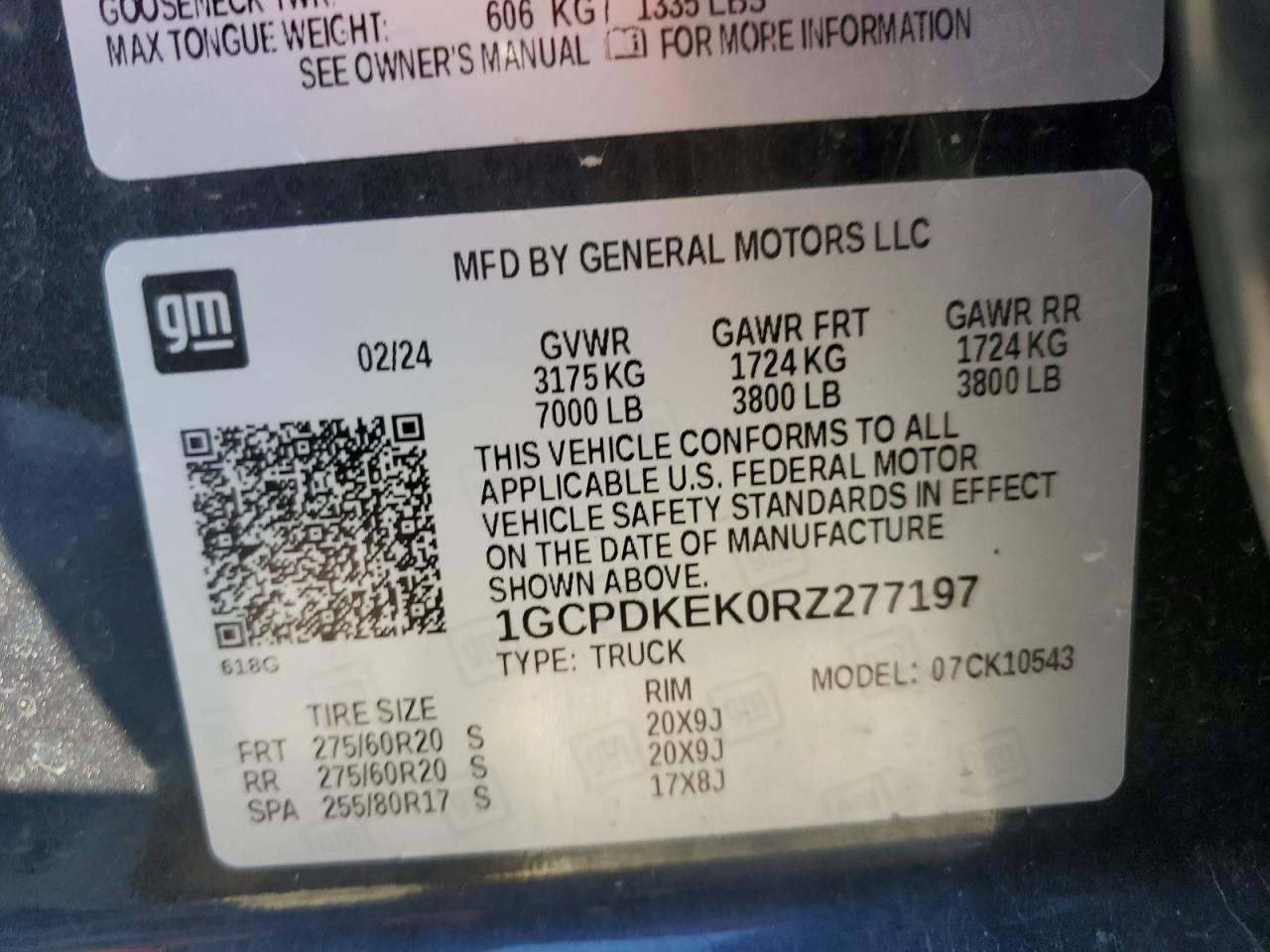 2024 Chevrolet Silverado K1500 Lt-L VIN: 1GCPDKEK0RZ277197 Lot: 85930295