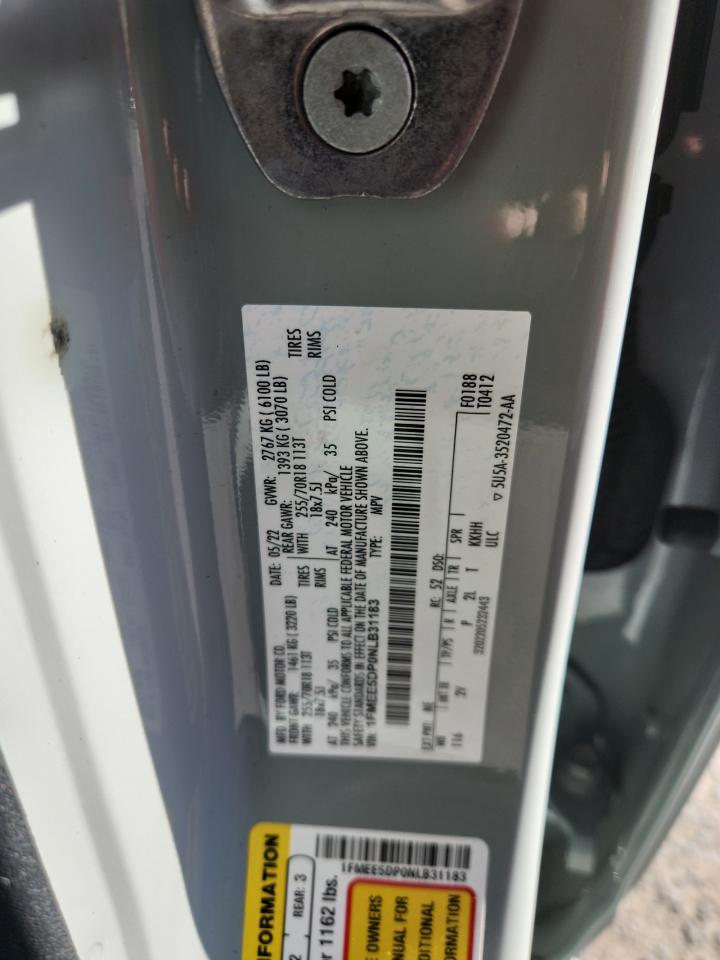 2022 Ford Bronco Base VIN: 1FMEE5DP0NLB31183 Lot: 85745005