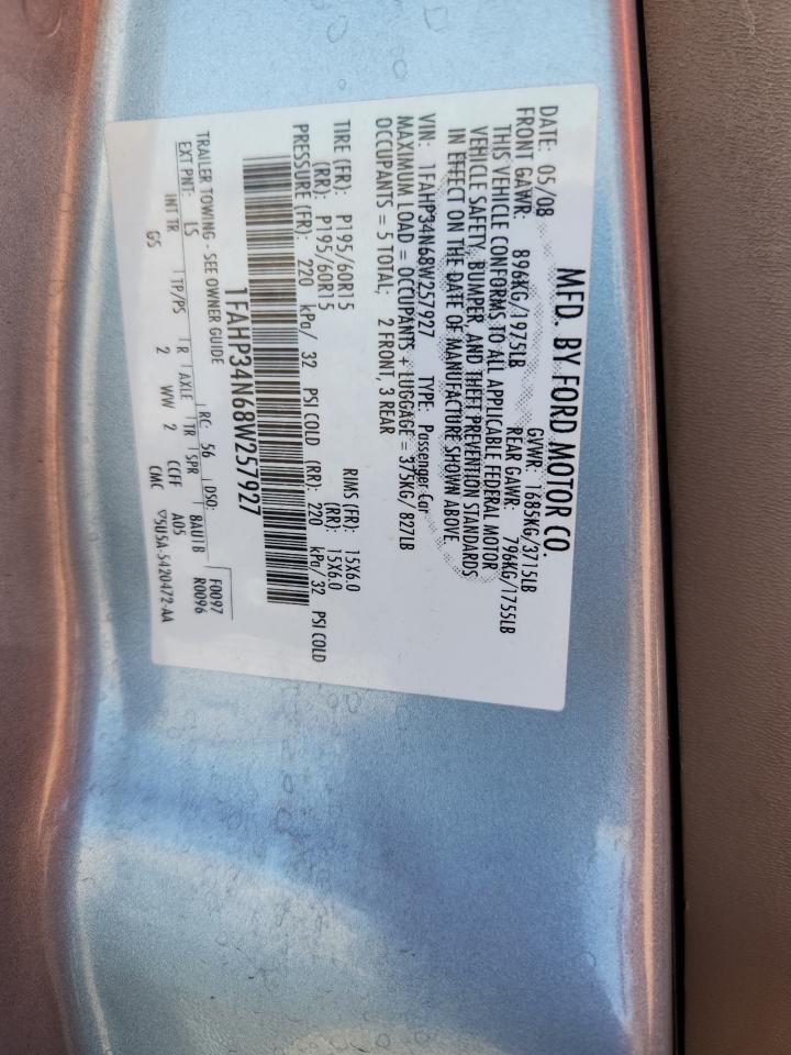 2008 Ford Focus S/Se VIN: 1FAHP34N68W257927 Lot: 84635745