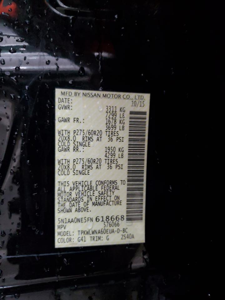 2015 Nissan Armada Platinum VIN: 5N1AA0NE5FN618668 Lot: 84744145