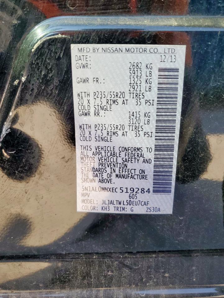 2014 Infiniti Qx60 VIN: 5N1AL0MNXEC519284 Lot: 84815575