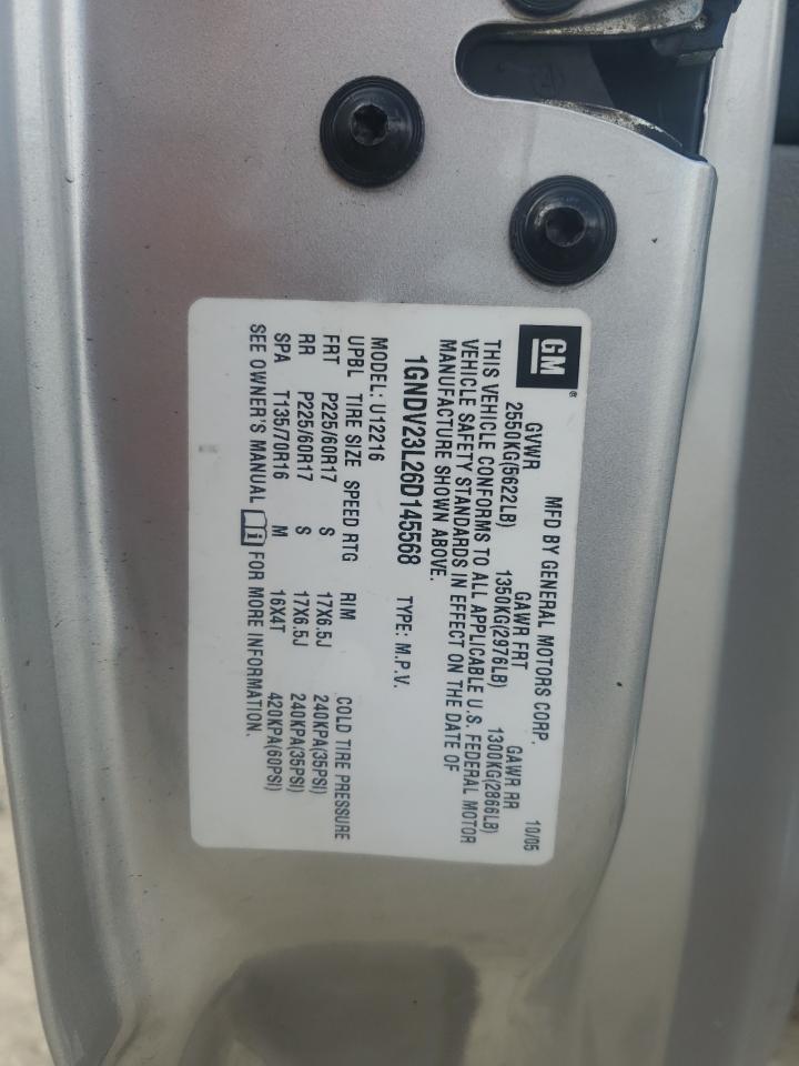 2006 Chevrolet Uplander Ls VIN: 1GNDV23L26D145568 Lot: 84746825