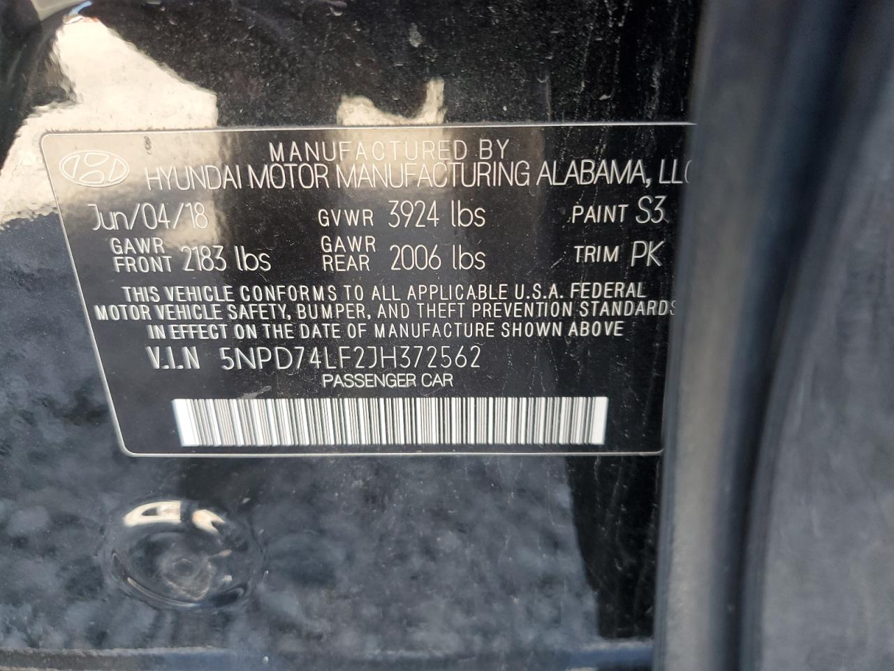 2018 Hyundai Elantra Se VIN: 5NPD74LF2JH372562 Lot: 86264805