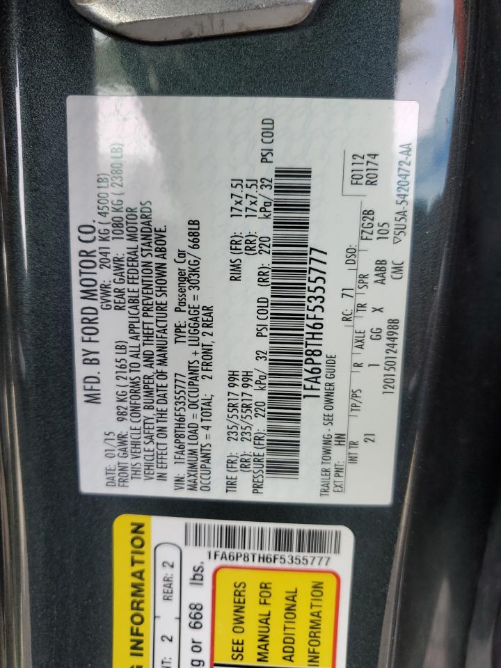 2015 Ford Mustang VIN: 1FA6P8TH6F5355777 Lot: 82726245