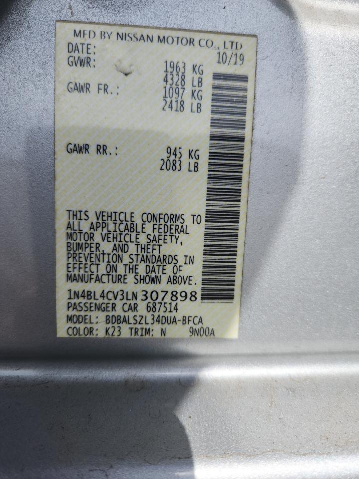 2020 Nissan Altima Sr VIN: 1N4BL4CV3LN307898 Lot: 85172255