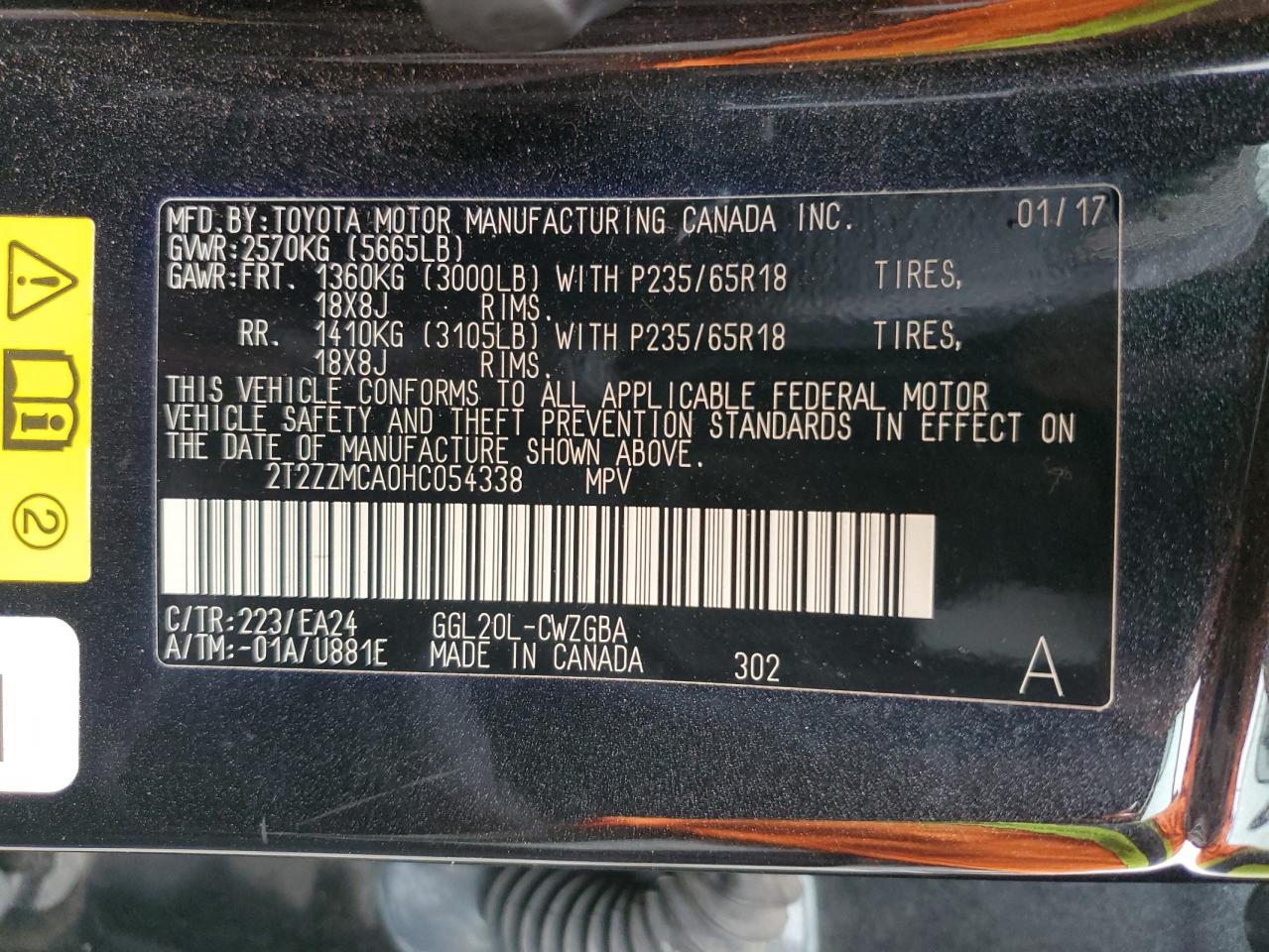 2017 Lexus Rx 350 Base VIN: 2T2ZZMCA0HC054338 Lot: 84783315