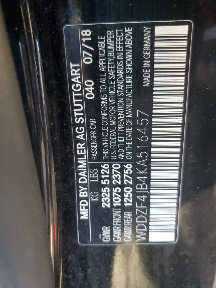 2019 Mercedes-Benz E 300 VIN: WDDZF4JB4KA516457 Lot: 85480435