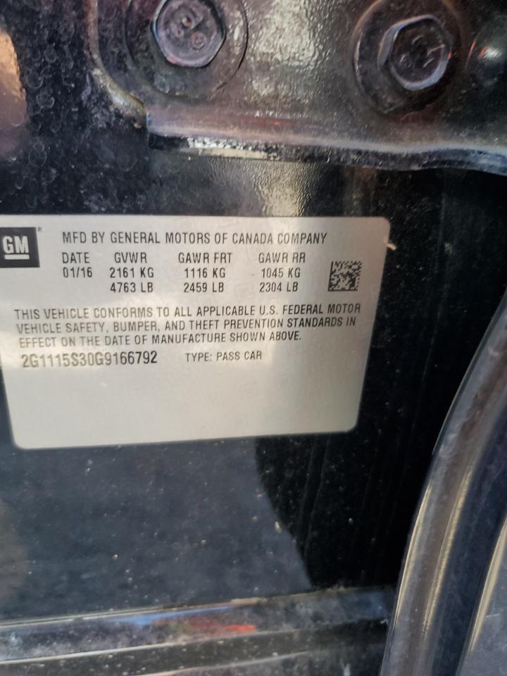 2016 Chevrolet Impala Lt VIN: 2G1115S30G9166792 Lot: 85918155