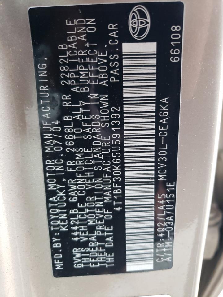 2005 Toyota Camry Le VIN: 4T1BF30K65U591392 Lot: 81968975