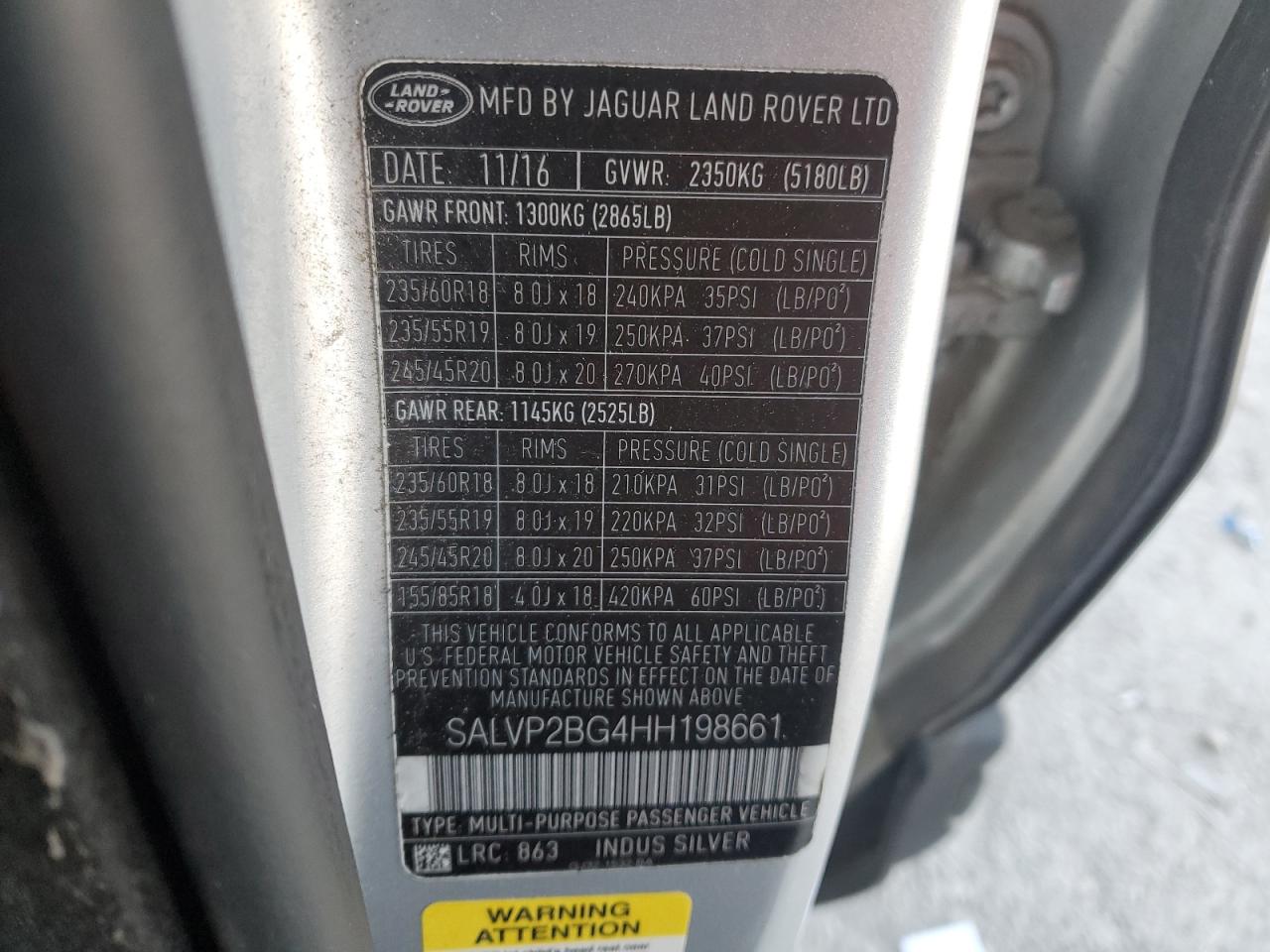 2017 Land Rover Range Rover Evoque Se VIN: SALVP2BG4HH198661 Lot: 85762615