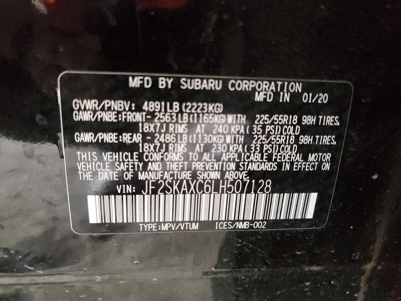 2020 Subaru Forester Touring VIN: JF2SKAXC6LH507128 Lot: 86186885