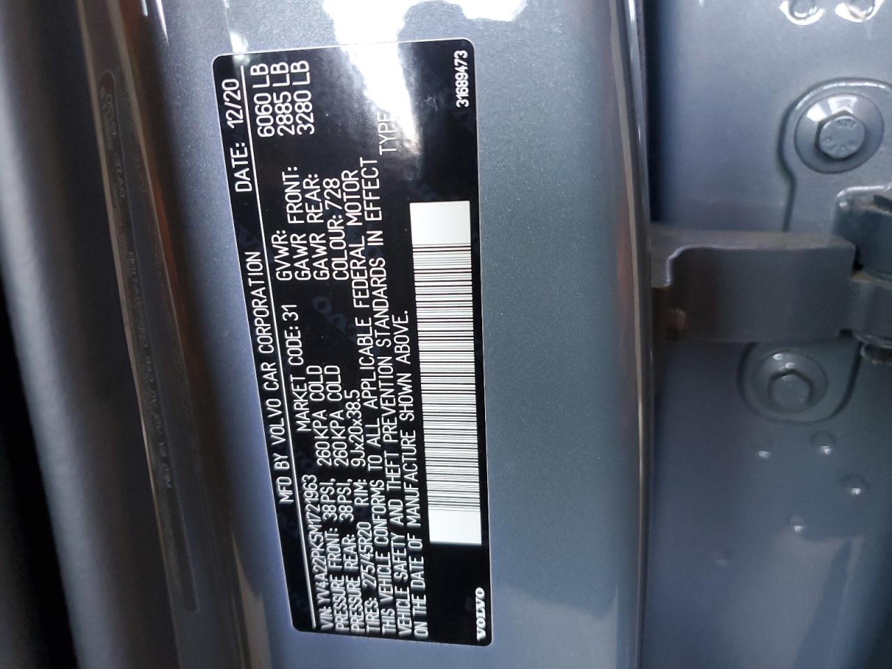 2021 Volvo Xc90 T6 Momentum VIN: YV4A22PK5M1721963 Lot: 81757735