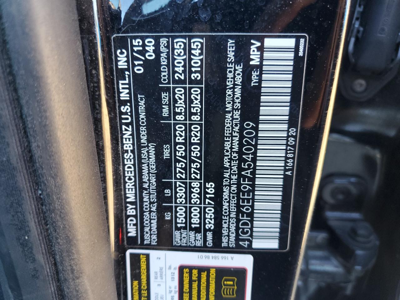 2015 Mercedes-Benz Gl 450 4Matic VIN: 4JGDF6EE9FA540209 Lot: 86848925