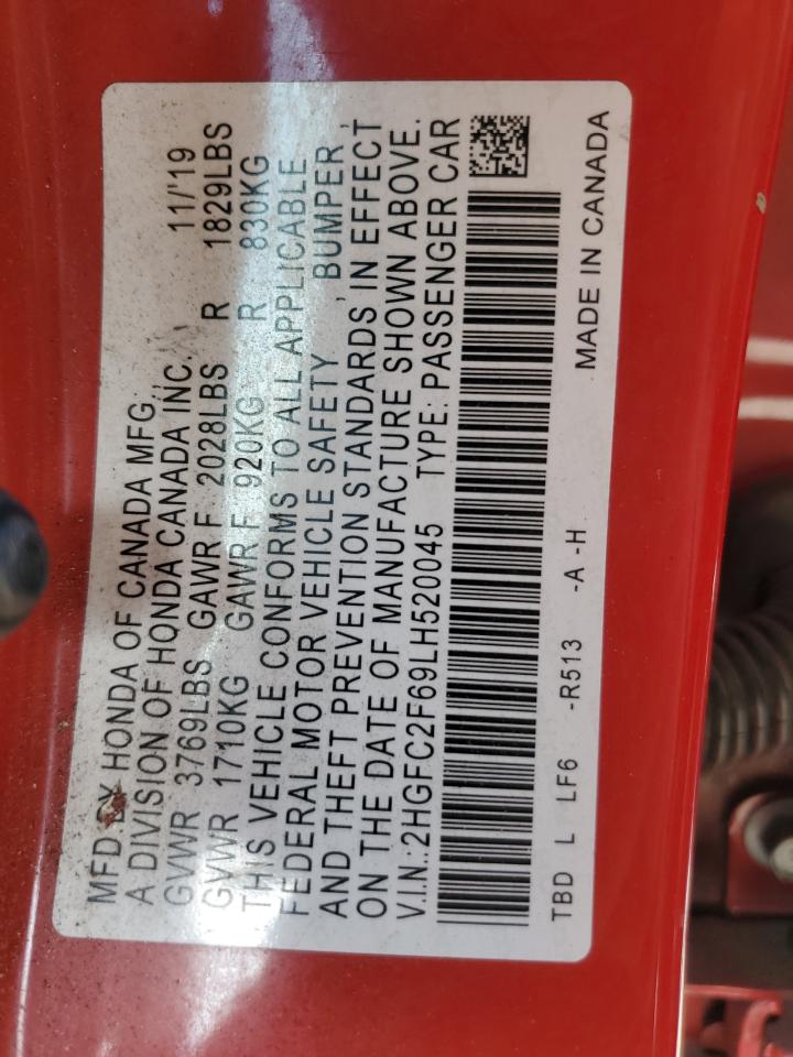 2020 Honda Civic Lx VIN: 2HGFC2F69LH520045 Lot: 82387145