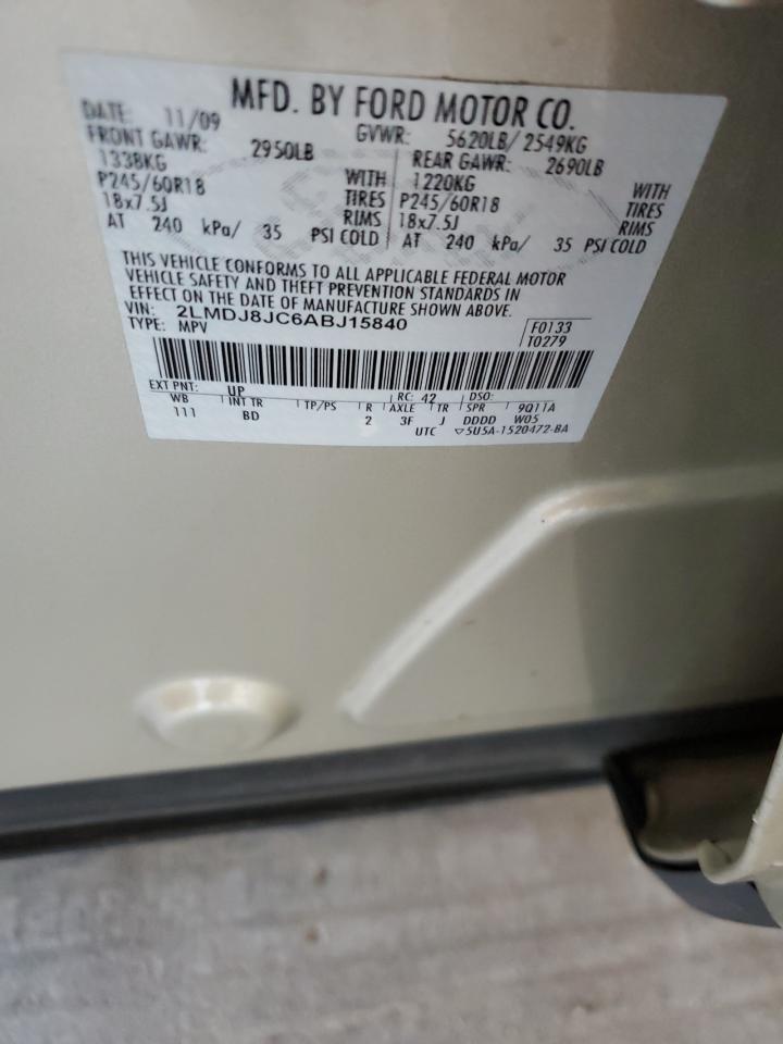 2010 Lincoln Mkx VIN: 2LMDJ8JC6ABJ15840 Lot: 89519375