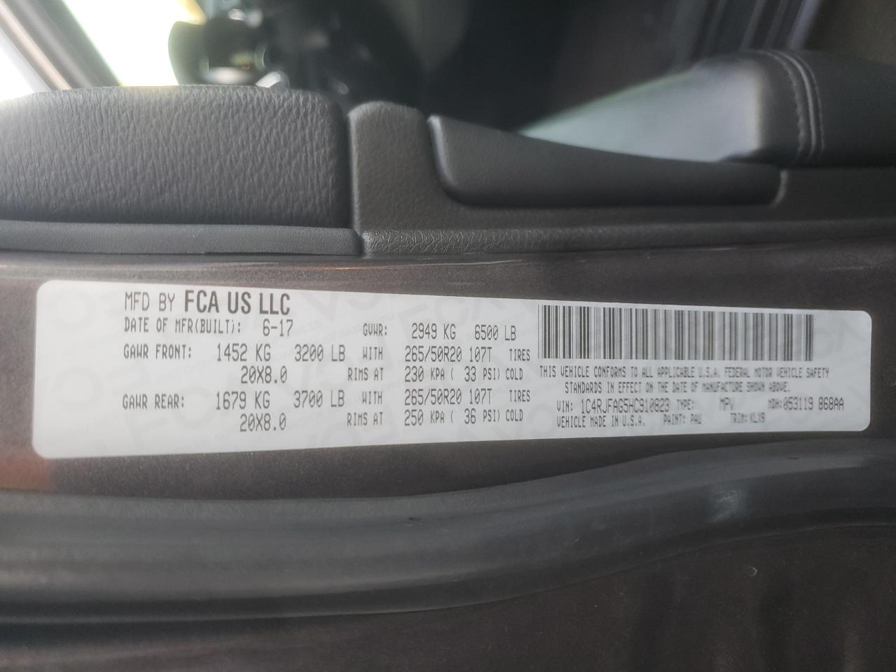 2017 Jeep Grand Cherokee Laredo VIN: 1C4RJFAG5HC910823 Lot: 85312415