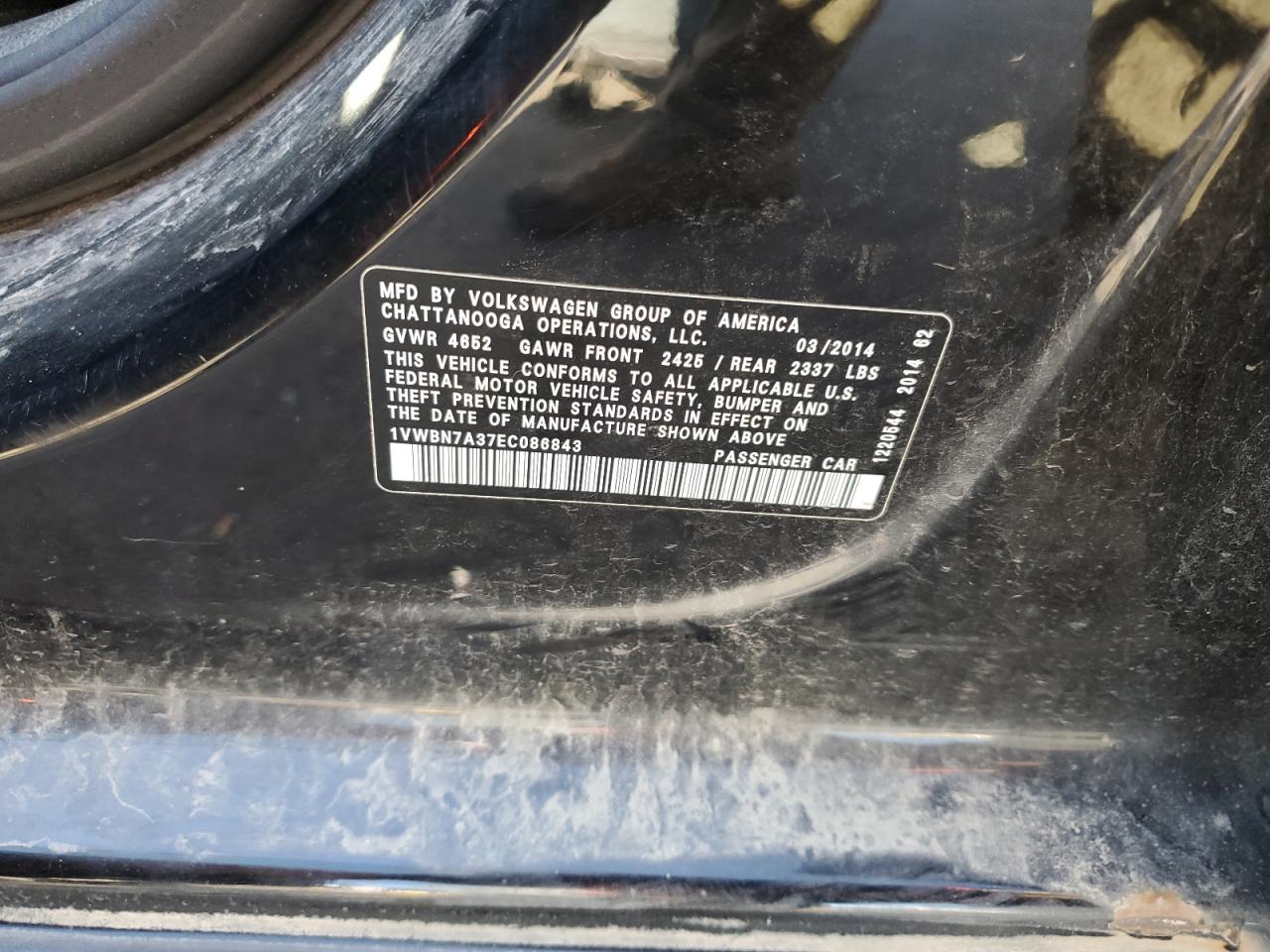 2014 Volkswagen Passat Se VIN: 1VWBN7A37EC086843 Lot: 82261855