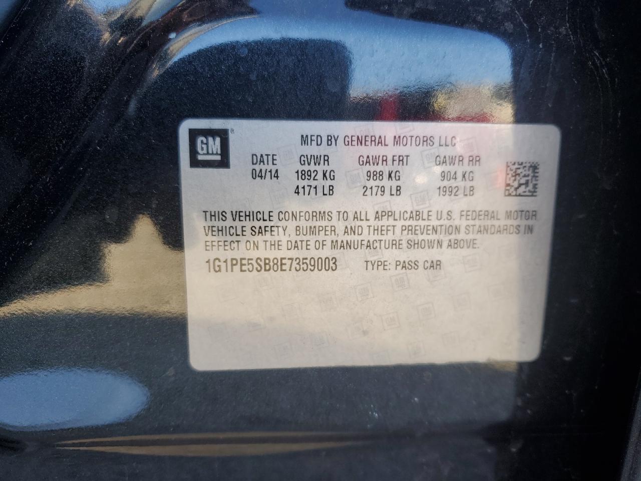 2014 Chevrolet Cruze Lt VIN: 1G1PE5SB8E7359003 Lot: 85521645