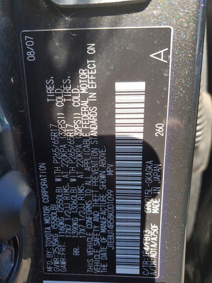 2008 Toyota 4Runner Sr5 VIN: JTEBU14R58K001099 Lot: 86078105