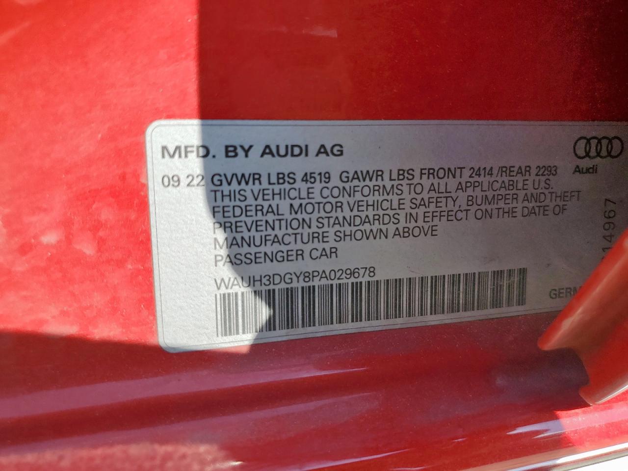 2023 Audi S3 Premium Plus VIN: WAUH3DGY8PA029678 Lot: 84392645
