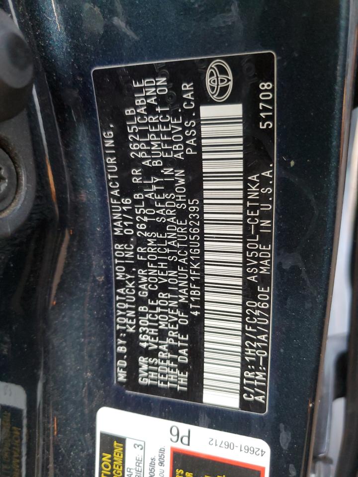 2016 Toyota Camry Le VIN: 4T1BF1FK1GU562395 Lot: 89811165