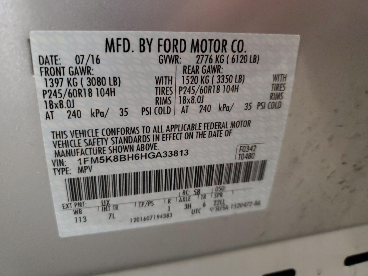 2017 Ford Explorer VIN: 1FM5K8BH6HGA33813 Lot: 85733425