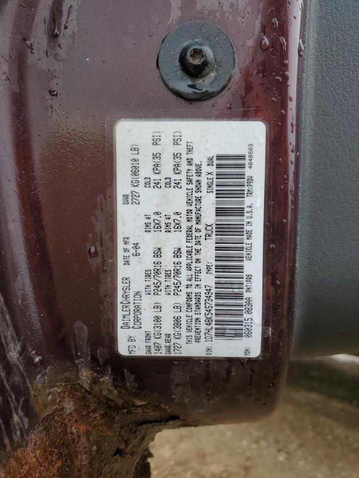 2004 Dodge Dakota Quad Slt VIN: 1D7HL48K54S734947 Lot: 85932765