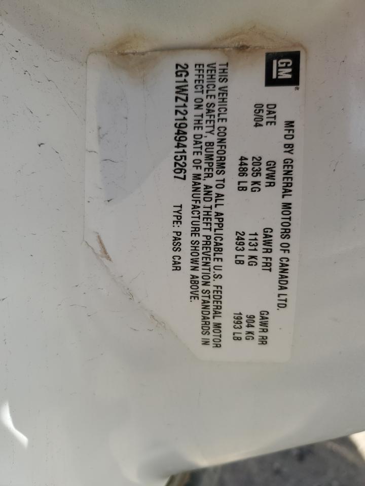 2004 Chevrolet Monte Carlo Ss Supercharged VIN: 2G1WZ121949415267 Lot: 85192195