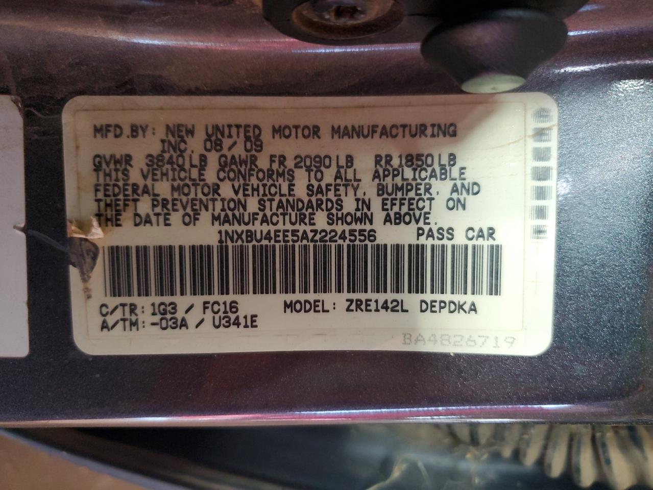 2010 Toyota Corolla Base VIN: 1NXBU4EE5AZ224556 Lot: 85944275