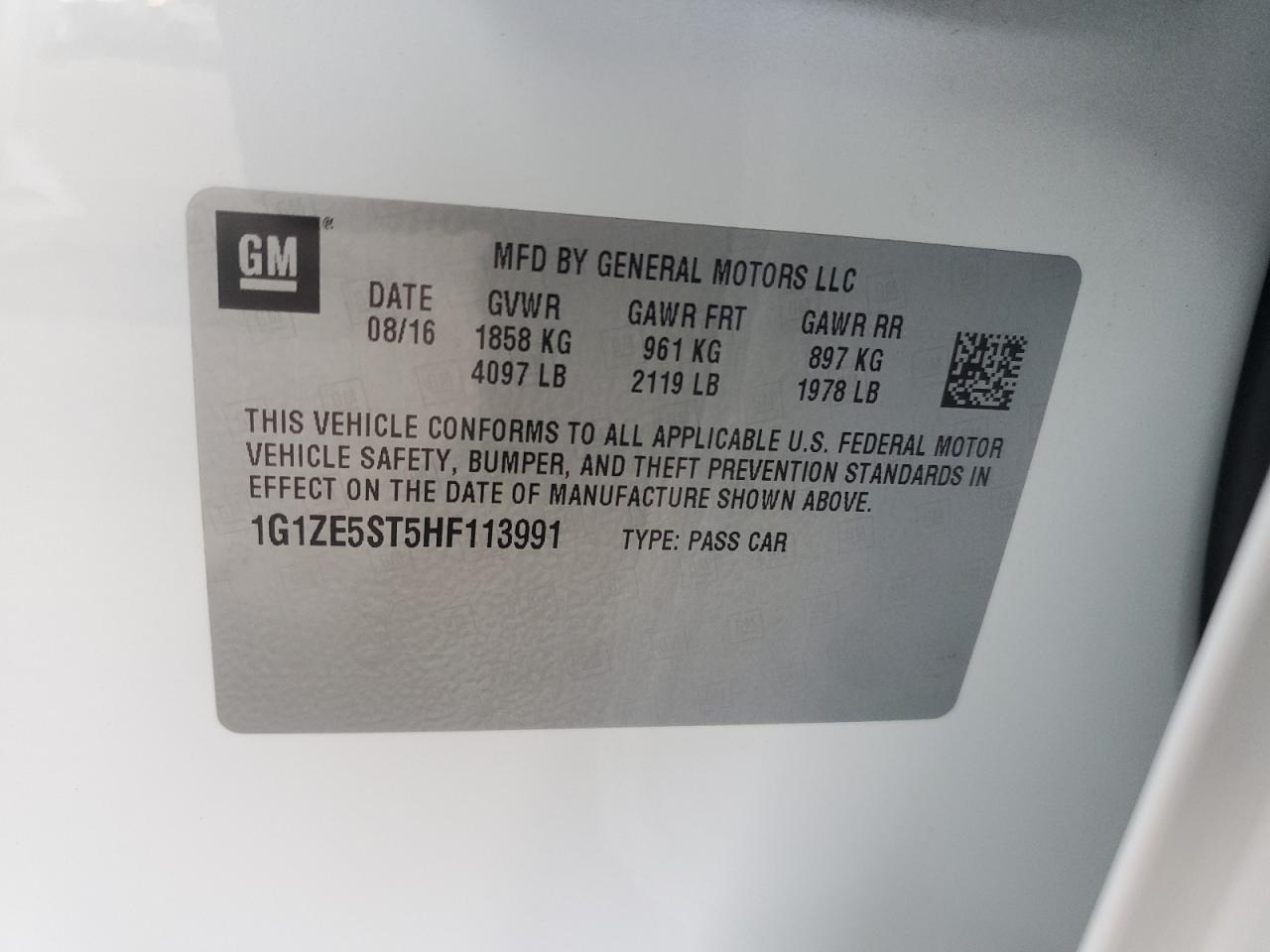 2017 Chevrolet Malibu Lt VIN: 1G1ZE5ST5HF113991 Lot: 85746605