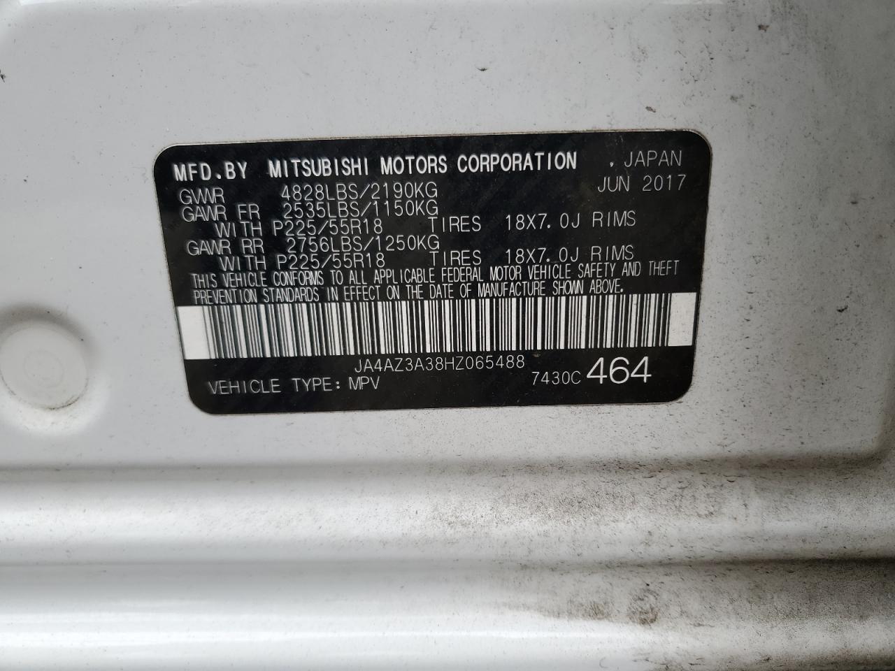 2017 Mitsubishi Outlander Se VIN: JA4AZ3A38HZ065488 Lot: 82515185