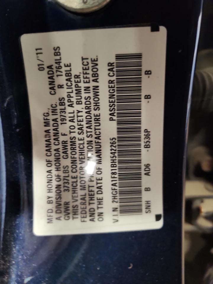 2011 Honda Civic Ex VIN: 2HGFA1F81BH542265 Lot: 81996865