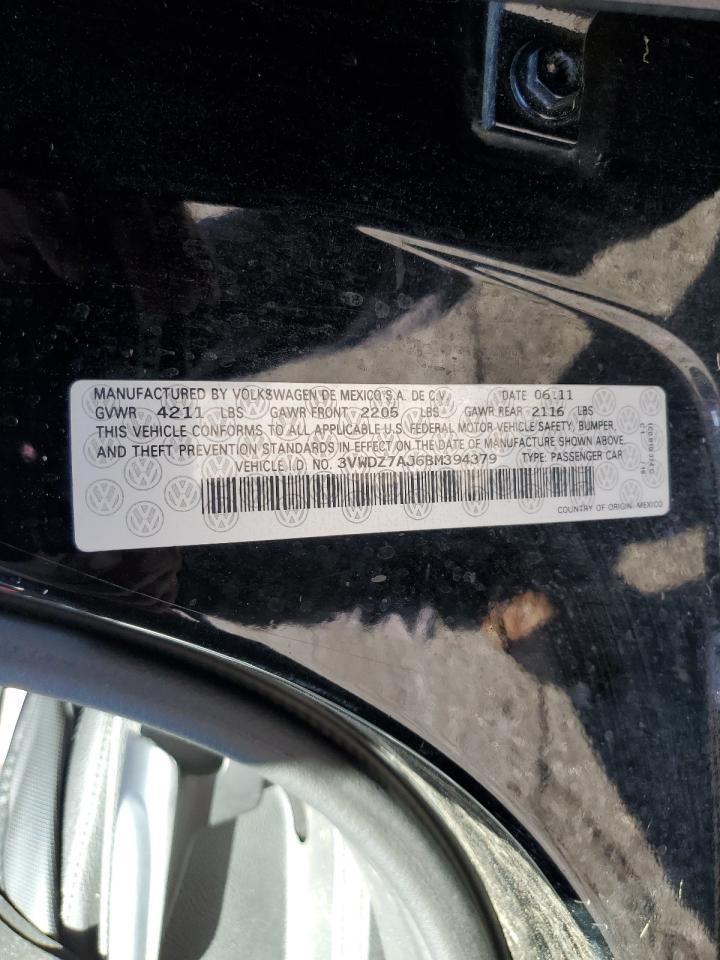 2011 Volkswagen Jetta Se VIN: 3VWDZ7AJ6BM394379 Lot: 85932165