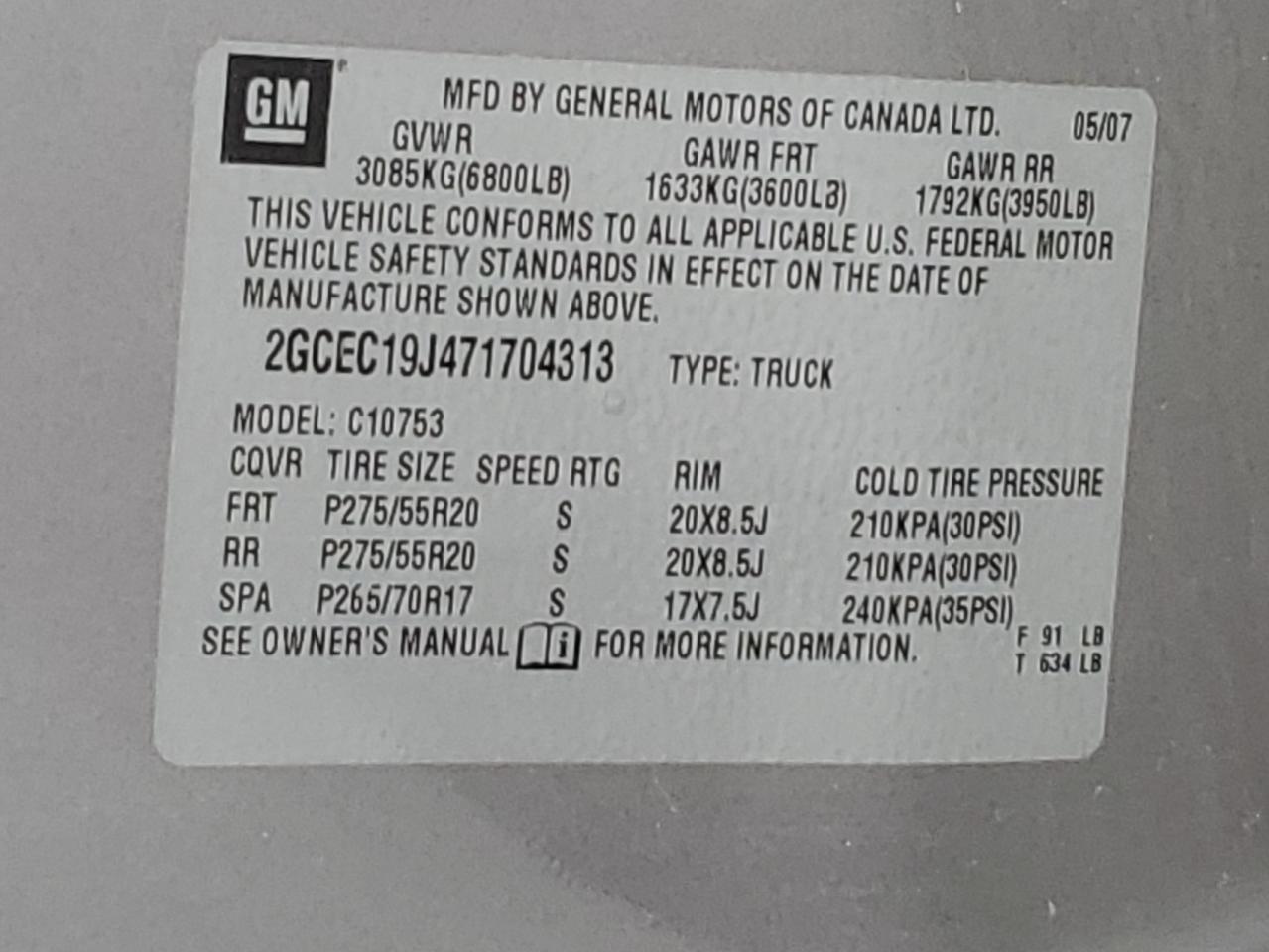 2007 Chevrolet Silverado C1500 VIN: 2GCEC19J471704313 Lot: 82361545