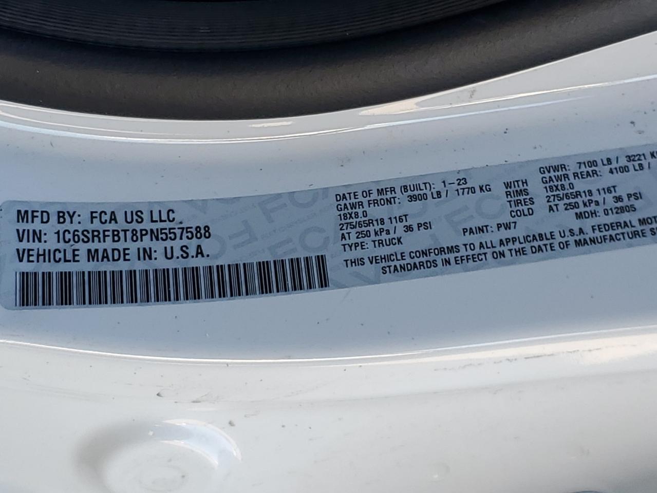 2023 Ram 1500 Big Horn/Lone Star VIN: 1C6SRFBT8PN557588 Lot: 89483465