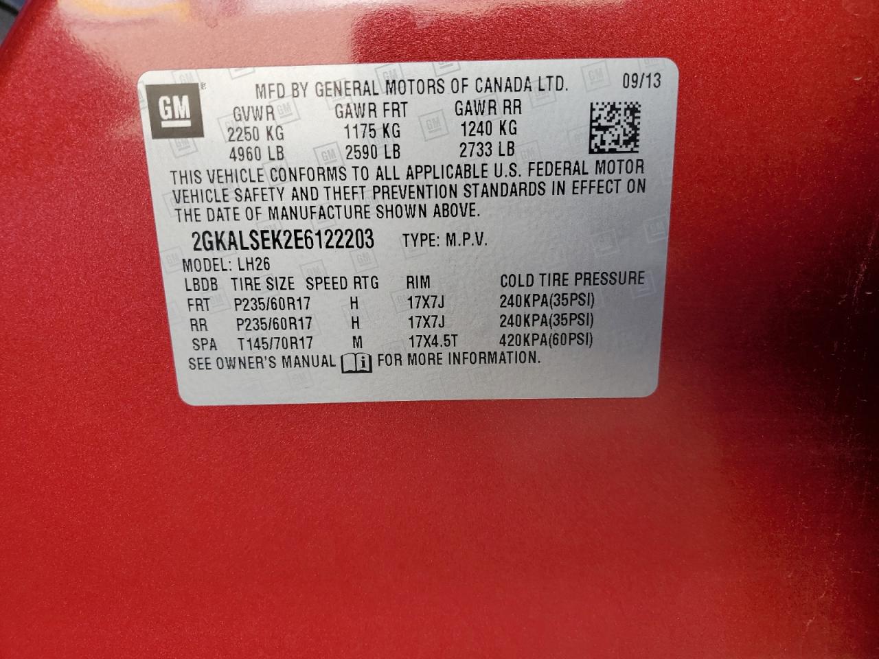 2014 GMC Terrain Slt VIN: 2GKALSEK2E6122203 Lot: 89677435