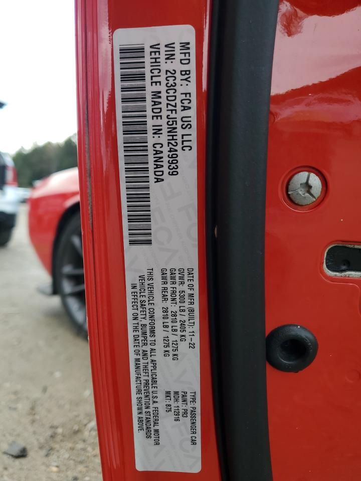 2022 Dodge Challenger R/T Scat Pack VIN: 2C3CDZFJ5NH249939 Lot: 82363555