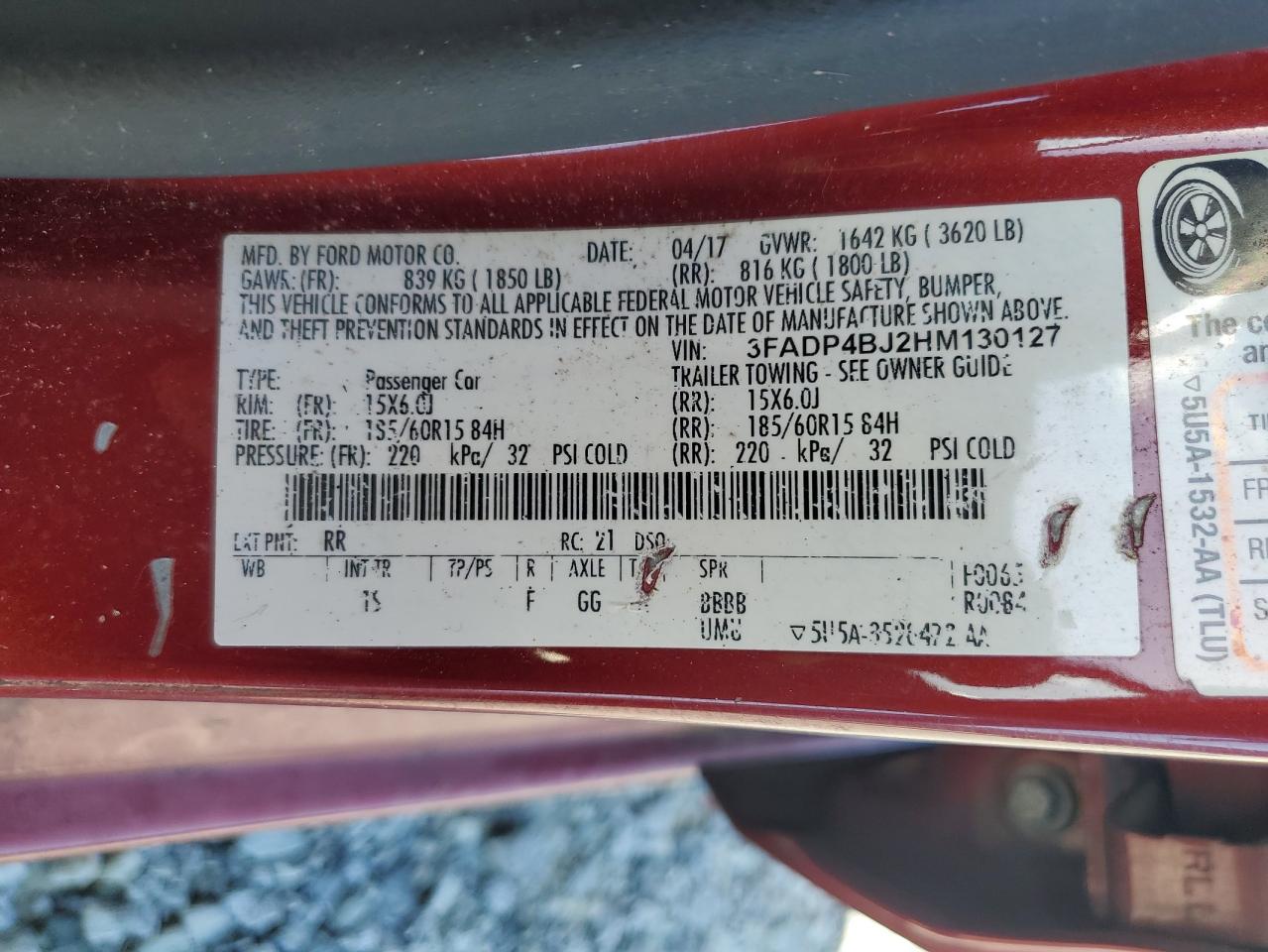 2017 Ford Fiesta Se VIN: 3FADP4BJ2HM130127 Lot: 84892875