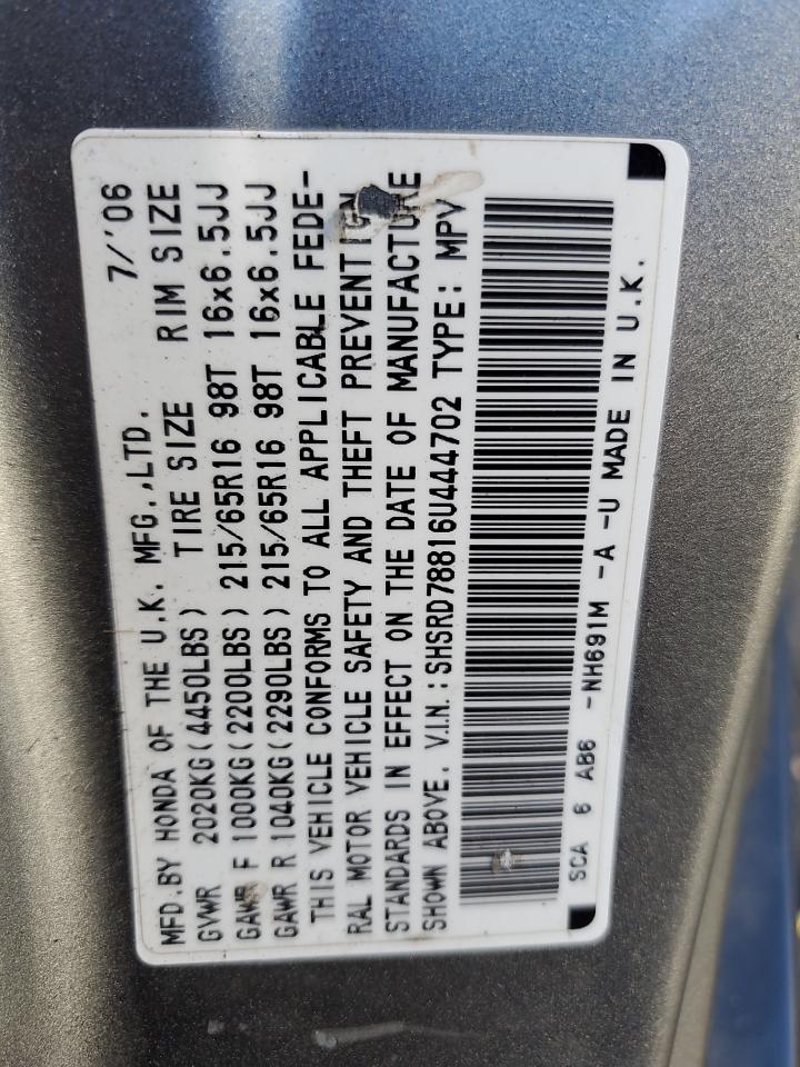 2006 Honda Cr-V Ex VIN: SHSRD78816U444702 Lot: 86870665