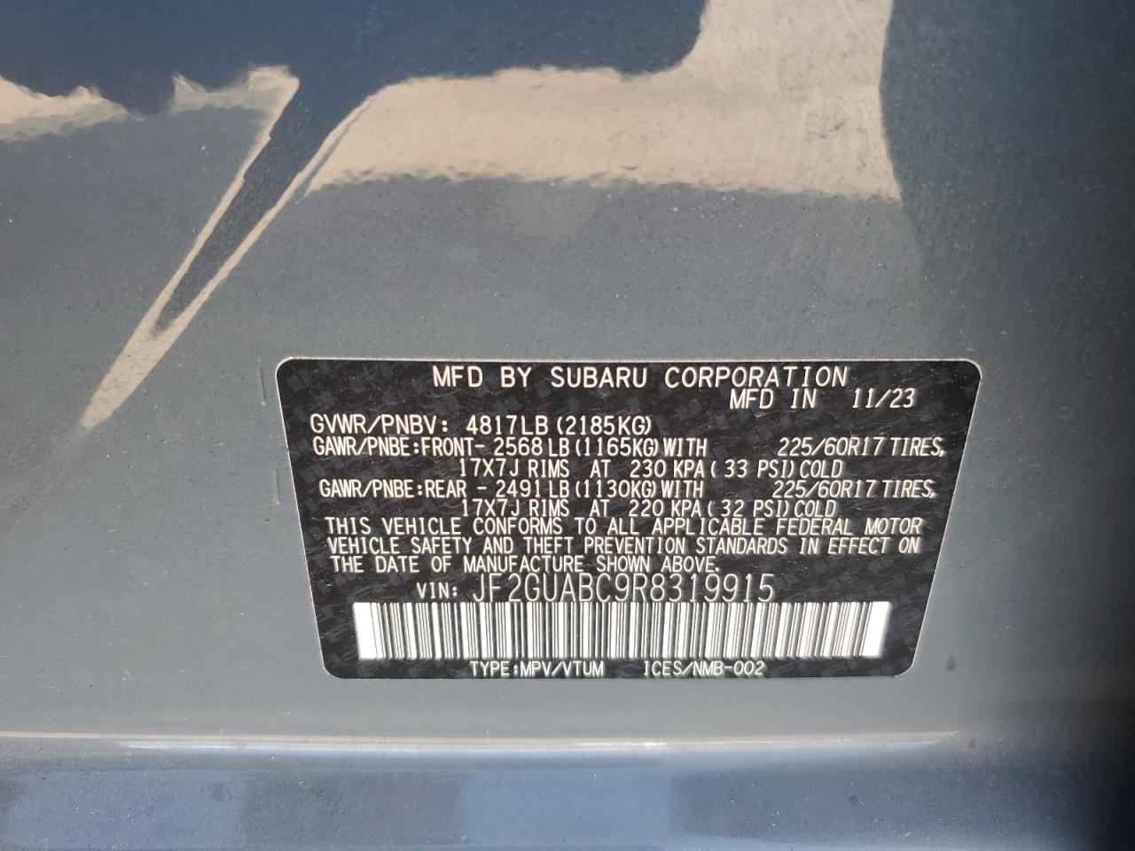 2024 Subaru Crosstrek VIN: JF2GUABC9R8319915 Lot: 84750255