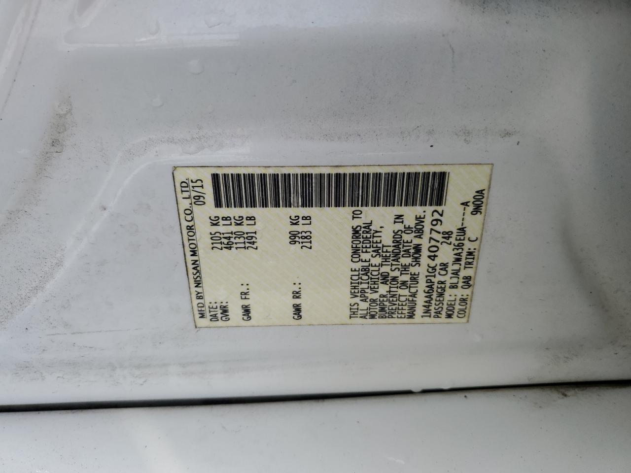 2016 Nissan Maxima 3.5S VIN: 1N4AA6AP1GC407792 Lot: 84937705